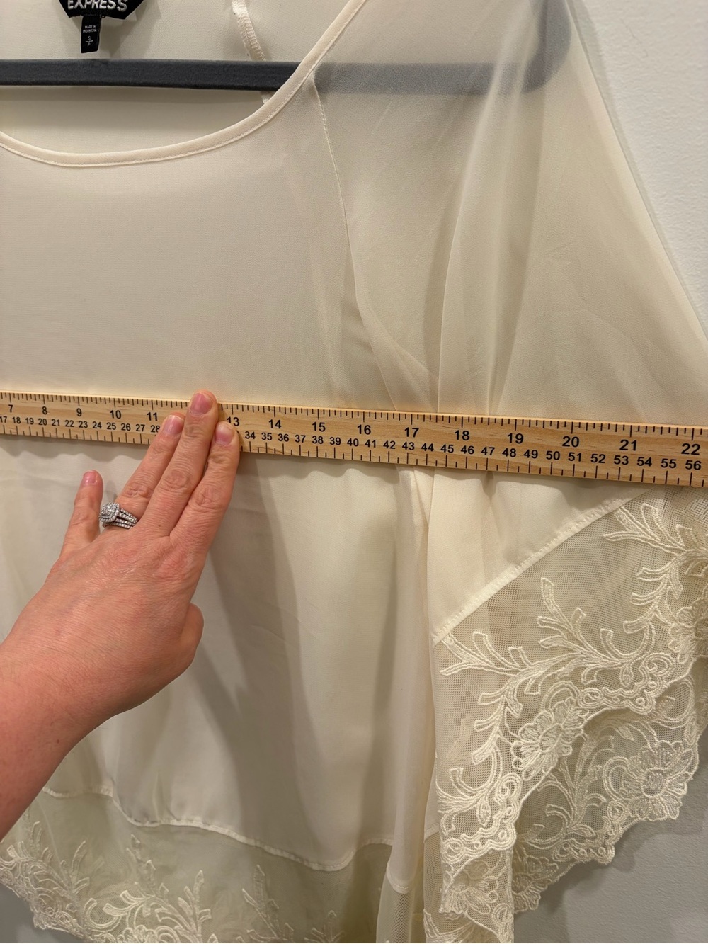 Express Cream Sheer Embroidered Lace-Hem Blouse - Picture 10 of 10